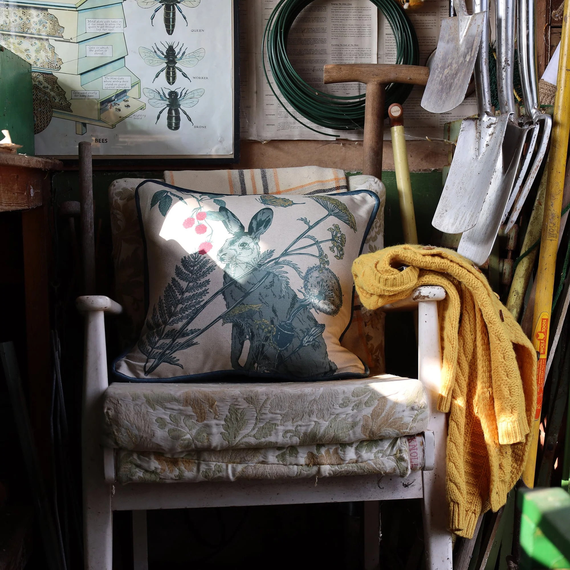 Cornish Hedgerow Hare Cushion Cover - Image 3