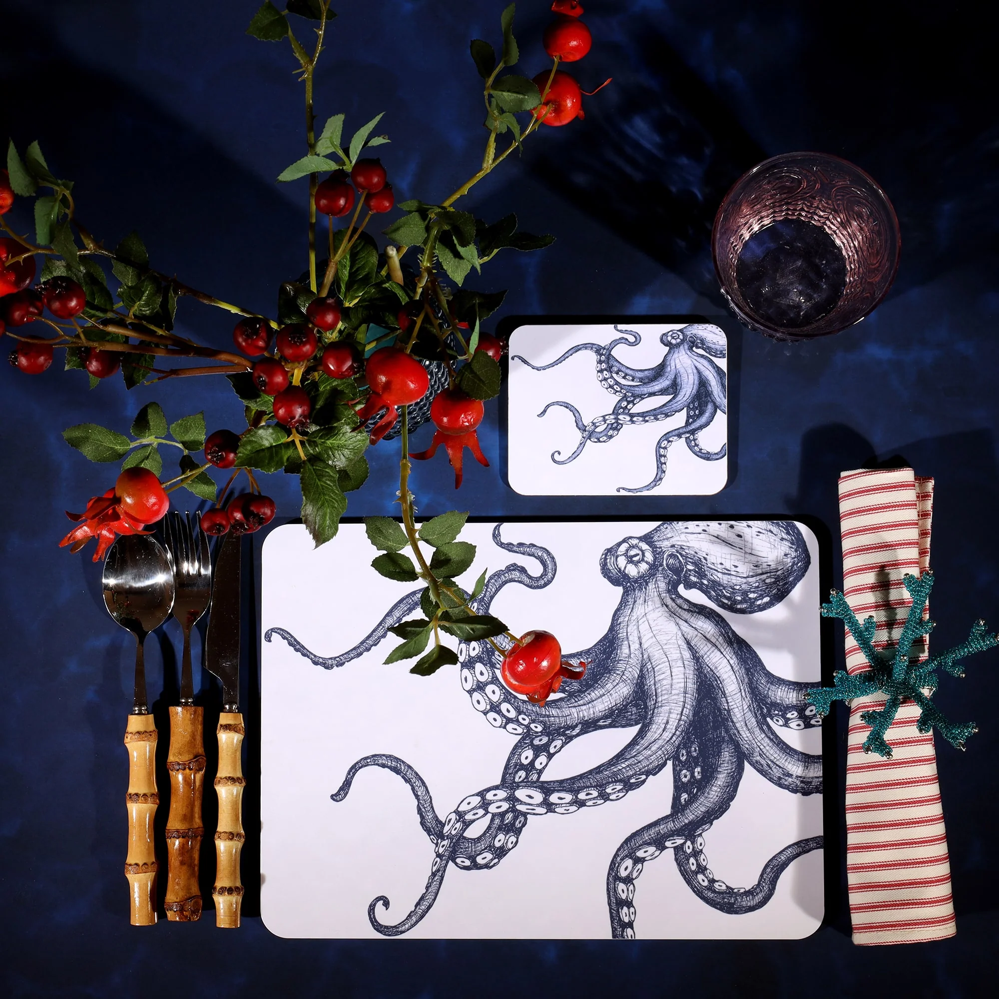 Blue And White Octopus Design Placemat - Image 5