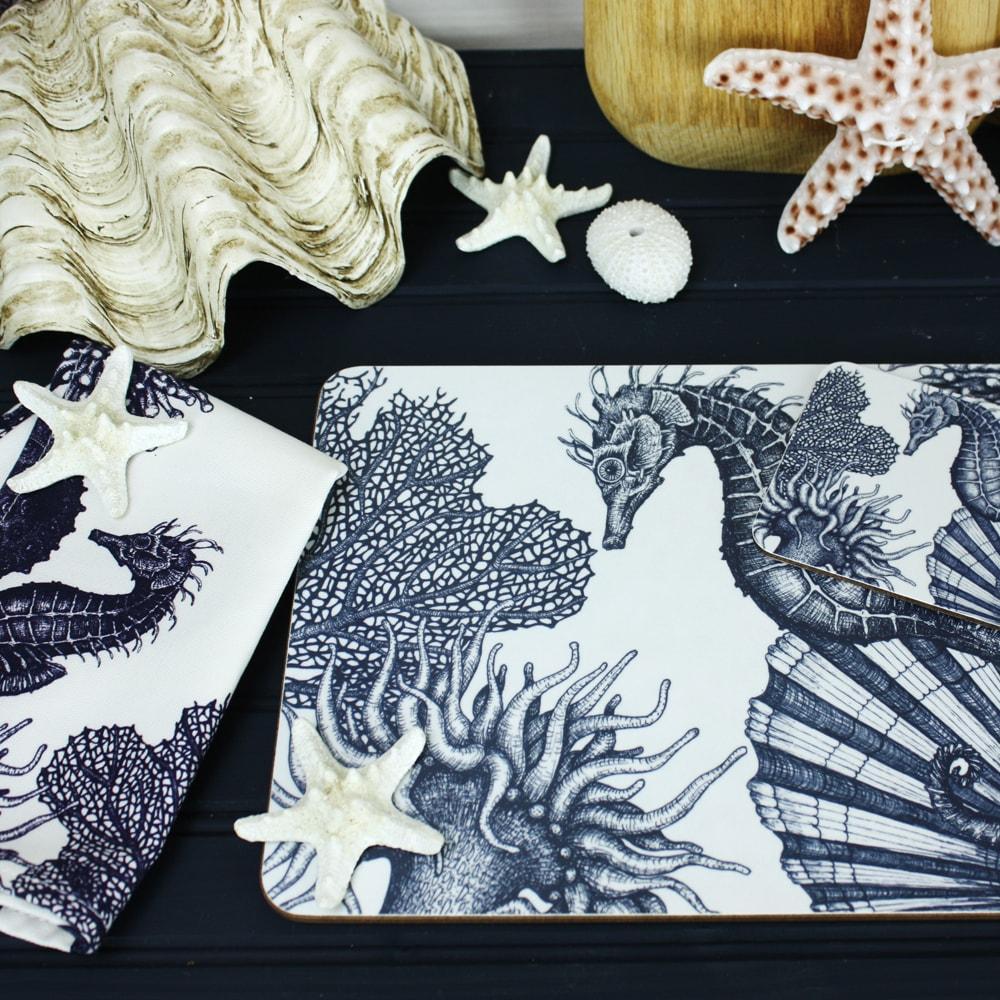 Blue And White Seahorse Design Placemat - Image 4