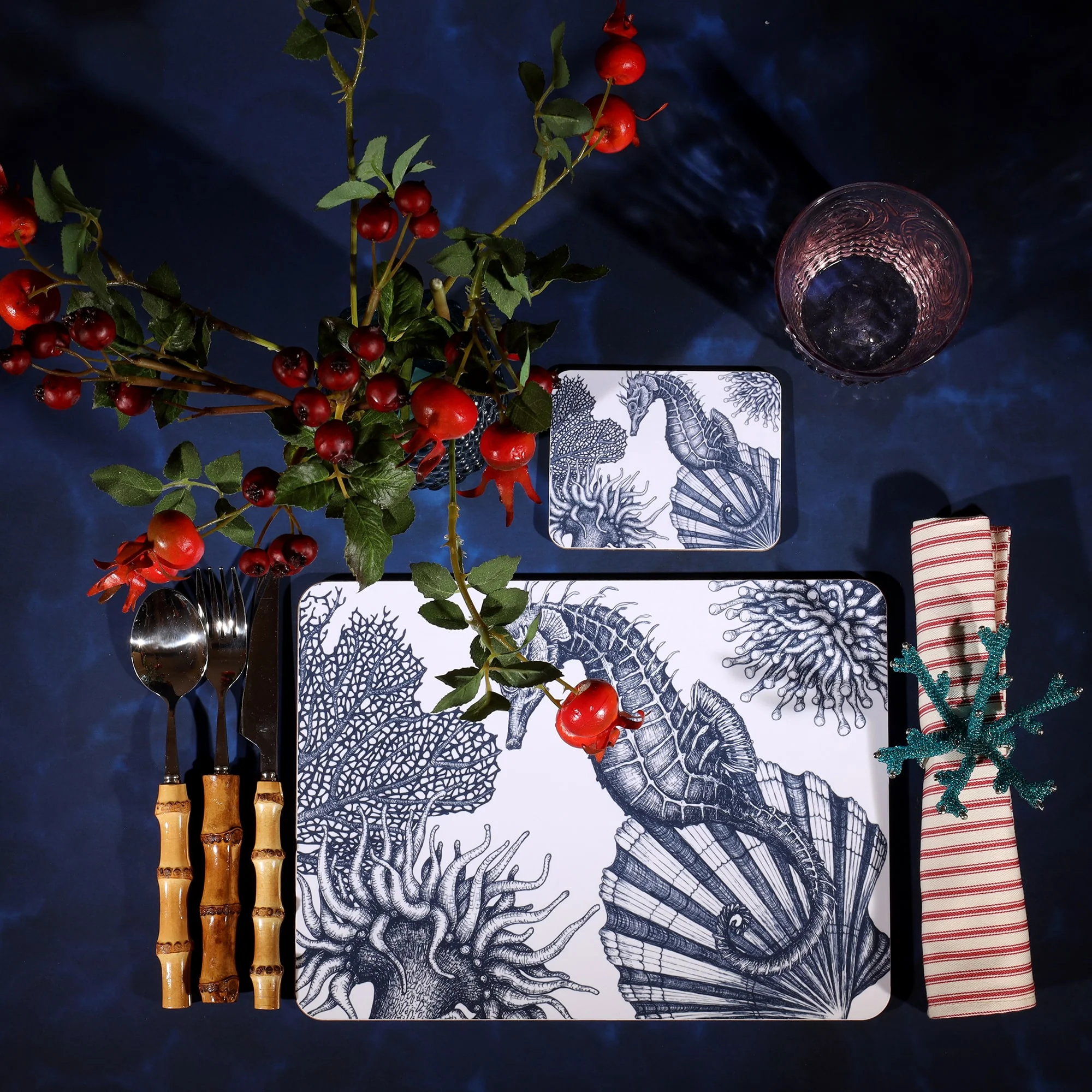 Blue And White Seahorse Design Placemat - Image 5