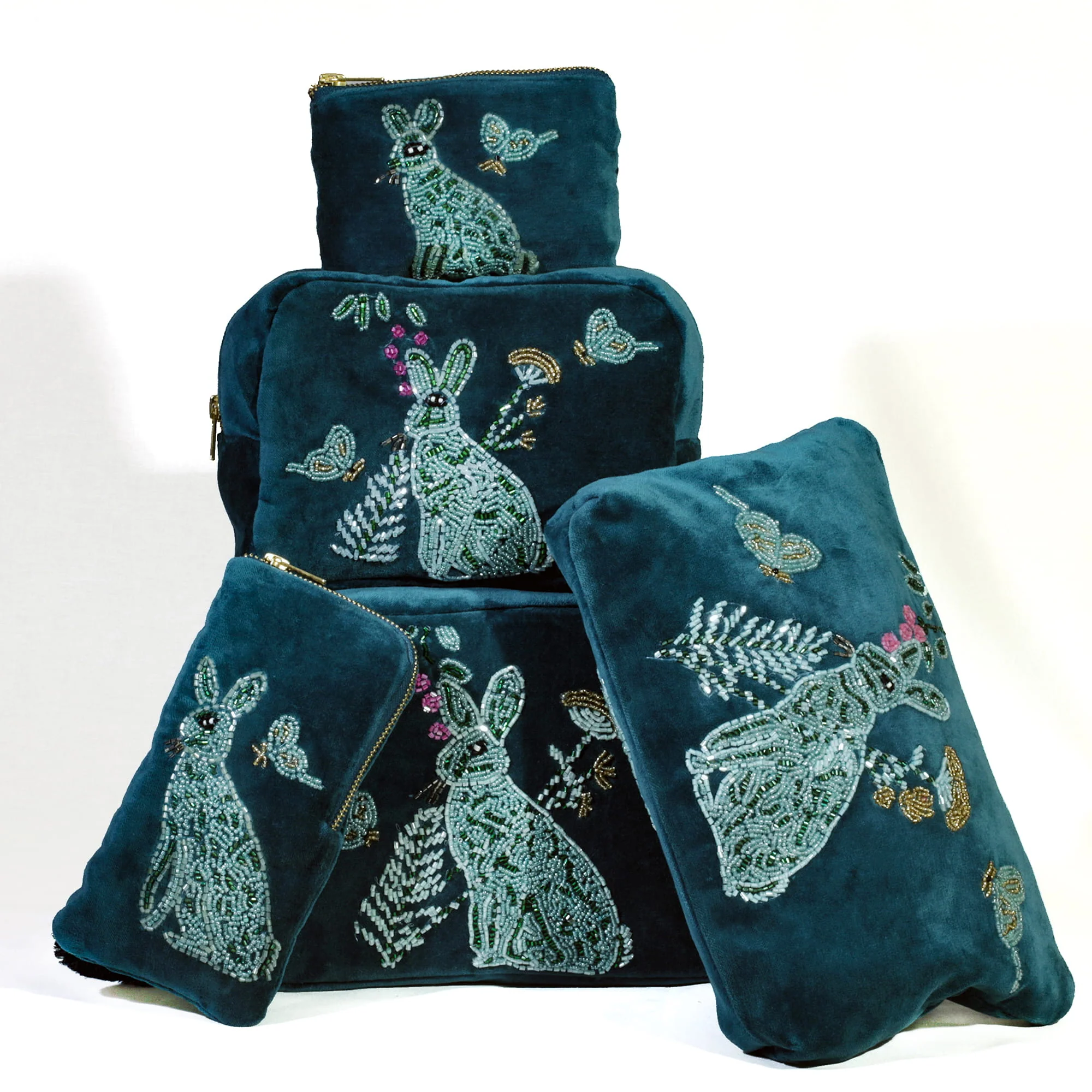 Velvet Beaded Hare Pouch Bag - Image 4